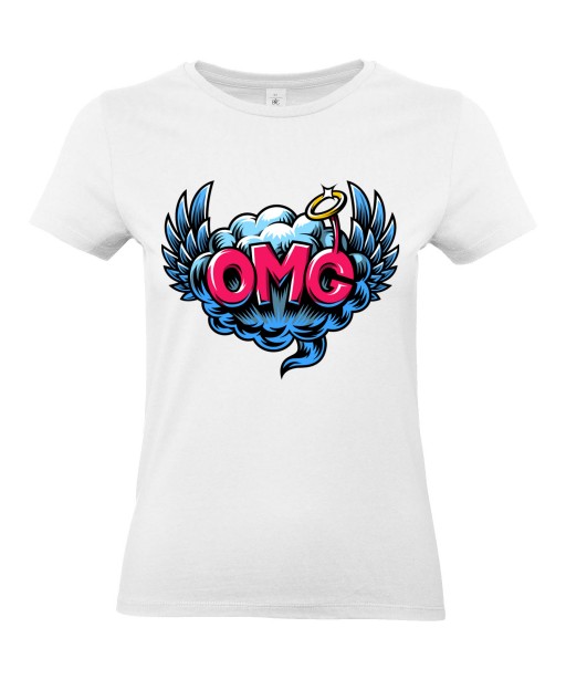 T-shirt Femme Pop Art OMG [Graffiti, Oh My God, Rétro, Ange, Comics, Ailes, Nuage, Cartoon] T-shirt Manches Courtes, Col Rond