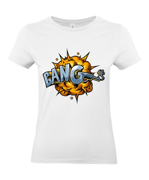 T-shirt Femme Pop Art Bang [Graffiti, Arme, Tir, Pistolet, Rétro, Comics, Cartoon] T-shirt Manches Courtes, Col Rond