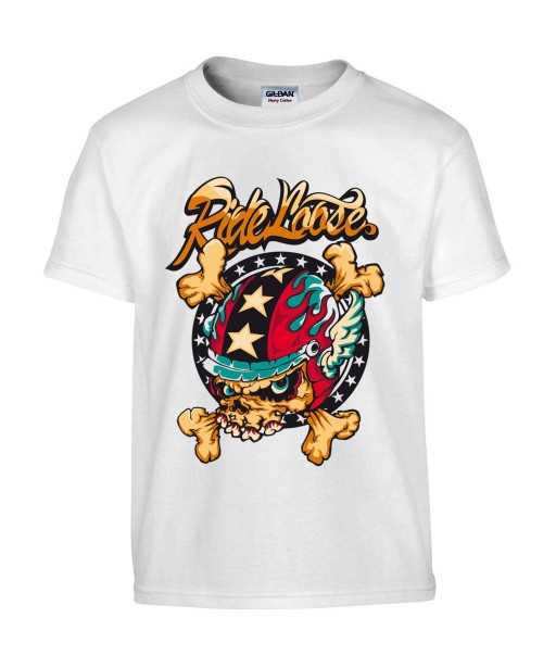 T-shirt Homme Tête de Mort Motard [Biker, Ride Loose, Moto, Swag] T-shirt Manches Courtes, Col Rond