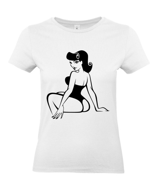 T-shirt Femme Pin-Up Rétro Angela [Pin-Up, Ronde, Formes, Cartoon, Sexy, Coquin] T-shirt Manches Courtes, Col Rond