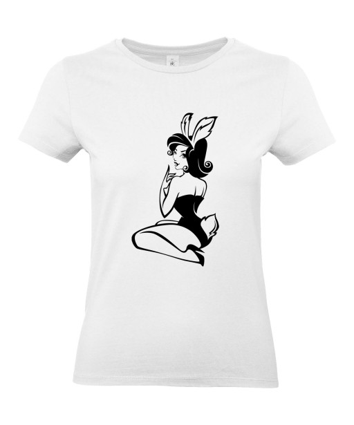 T-shirt Femme Pin-Up Rétro Playboy [Pin-Up, Lapine Ronde, Formes, Cartoon, Sexy, Coquin] T-shirt Manches Courtes, Col Rond