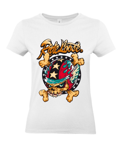 T-shirt Femme Tête de Mort Motard [Biker, Ride Loose, Moto, Swag] T-shirt Manches Courtes, Col Rond
