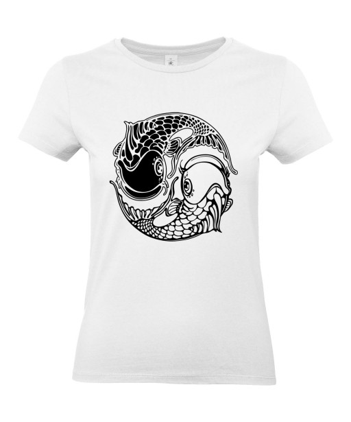 T-shirt Femme Tattoo Carpe Koï Yin Yang [Tatouage, Irezumi, Japon, Spiritualité, Zen, Animaux, Poisson, Religion] T-shirt Manches Courtes, Col Rond