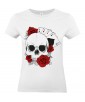 T-shirt Femme Tête de Mort Poker [Skull, Gothique, Cartes, Roses] T-shirt Manches Courtes, Col Rond
