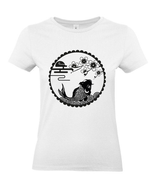 T-shirt Femme Tattoo Carpe Koï Design [Tatouage, Japon, Spiritualité, Zen, Animaux, Poisson, Religion] T-shirt Manches Courtes, Col Rond