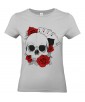 T-shirt Femme Tête de Mort Poker [Skull, Gothique, Cartes, Roses] T-shirt Manches Courtes, Col Rond