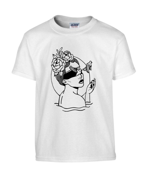 T-shirt Homme Tattoo Femme [Tatouage, Visage, Oiseaux, Roses, Colombe] T-shirt Manches Courtes, Col Rond