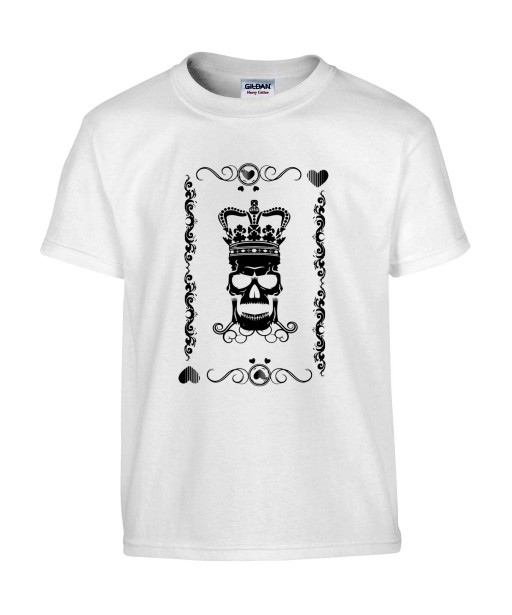 T-shirt Homme Tête de Mort Roi de Coeur [Skull, King, Poker, Carte] T-shirt Manches Courtes, Col Rond