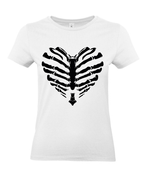 T-shirt Femme Coeur Squelette [Tête de Mort, Skull, Cœur, Os] T-shirt Manches Courtes, Col Rond