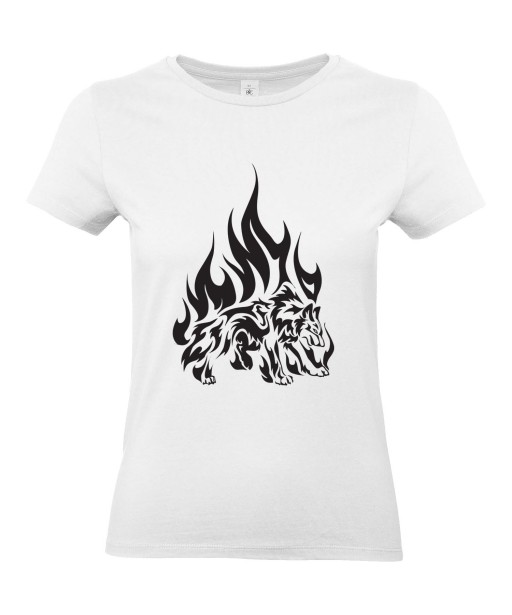 T-shirt Femme Tattoo Tribal Loup Flammes [Tatouage, Animaux, Graphique, Design] T-shirt Manches Courtes, Col Rond