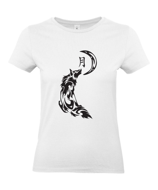 T-shirt Femme Tattoo Tribal Loup Lune [Tatouage, Animaux, Graphique, Design] T-shirt Manches Courtes, Col Rond