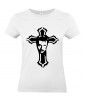 T-shirt Femme Johnny Hallyday Croix [Chanteur, Célébrité, Rockeur, Motard] T-shirt manche Courtes, Col Rond