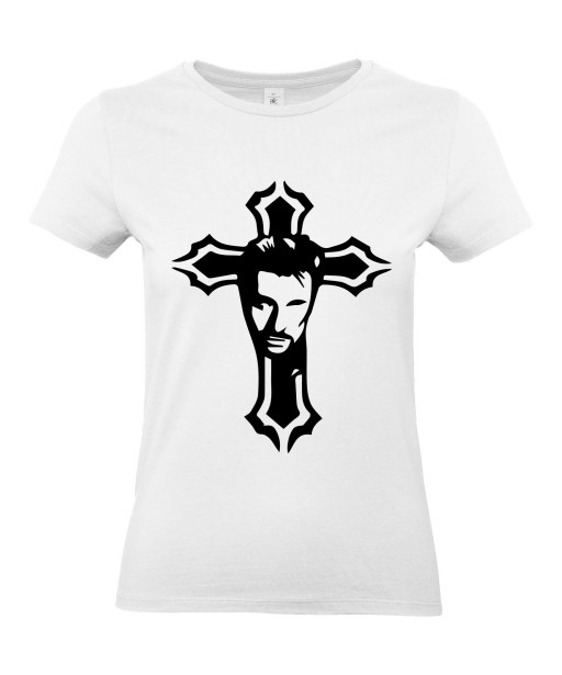 T-shirt Femme Johnny Hallyday Croix [Chanteur, Johnny Hallyday, Célébrité, Rockeur, Motard, Johnny] T-shirt manche Courtes, Col Rond