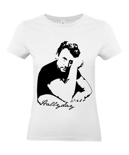 T-shirt Femme Johnny Hallyday Signature [Chanteur, Célébrité, Rockeur, Motard] T-shirt manche Courtes, Col Rond