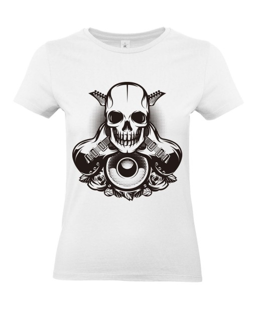 T-shirt Femme Tête de Mort Guitare [Skull, Rock, Musique] T-shirt Manches Courtes, Col Rond