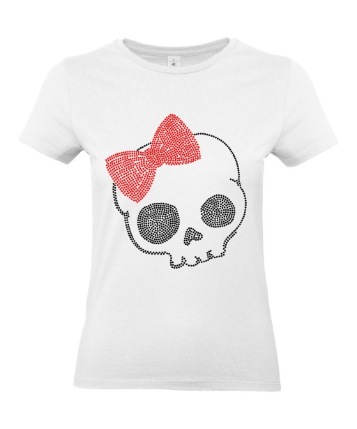 T-shirt Femme Tête de Mort Hello Kitty [Skull, Gothique, Humour Noir, Chat, Parodie] T-shirt Manches Courtes, Col Rond