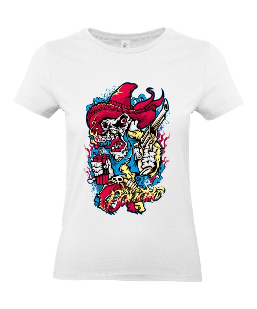 T-shirt Femme Tête de Mort Mexicain [Skull, Cowboy, Sombrero, Revolver, Trash] T-shirt Manches Courtes, Col Rond