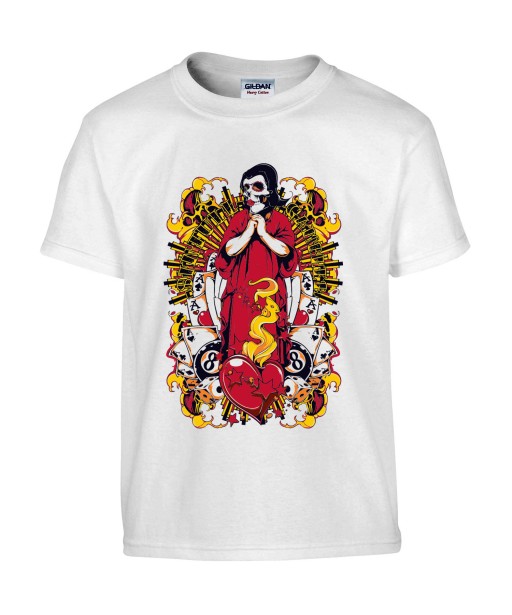 T-shirt Homme Tête de Mort Madone [Poker, Cartes, Gothique, Billard, Cœur] T-shirt Manches Courtes, Col Rond