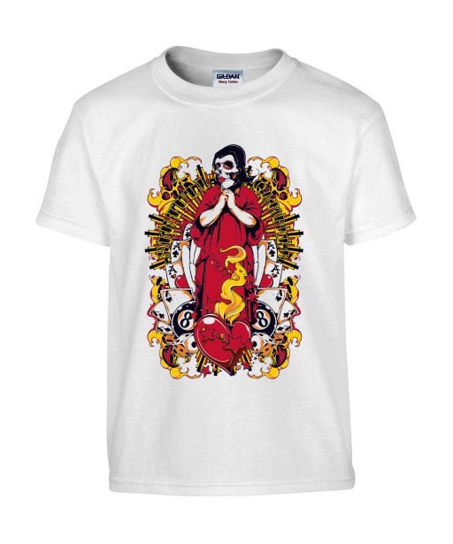 T-shirt Homme Tête de Mort Madone [Poker, Cartes, Gothique, Billard, Cœur] T-shirt Manches Courtes, Col Rond