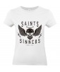 T-shirt Femme Tête de Mort Biker [Skull, Motard, Moto, Ange, Démon] T-shirt Manches Courtes, Col Rond