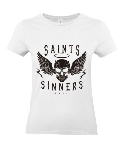 T-shirt Femme Tête de Mort Biker [Skull, Motard, Moto, Ange, Démon] T-shirt Manches Courtes, Col Rond