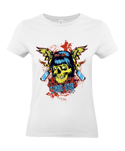 T-shirt Femme Tête de Mort Zombie Star [Skull, Horreur, Gore, Gothique] T-shirt Manches Courtes, Col Rond