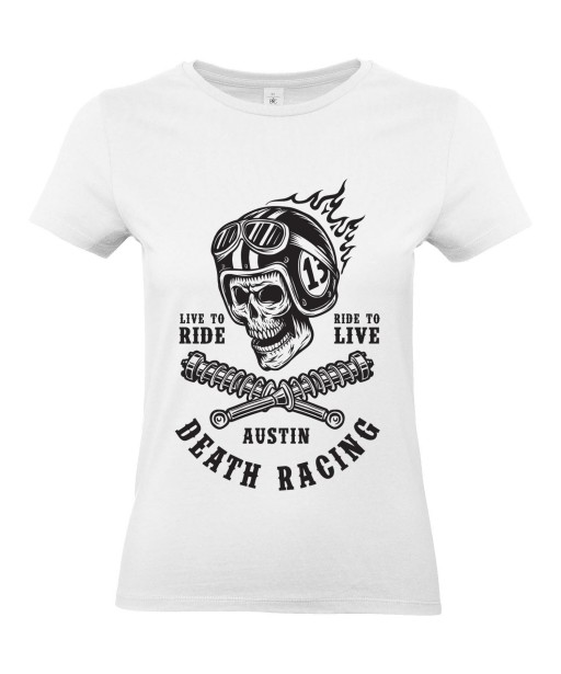 T-shirt Femme Tête de Mort Biker [Skull, Motard, Moto] T-shirt Manches Courtes, Col Rond