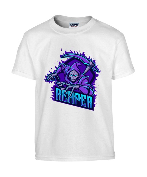 T-shirt Homme Geek Reaper [Tête de Mort, Skull, Faucheuse, Jeux Vidéos, Gamer] T-shirt Manches Courtes, Col Rond