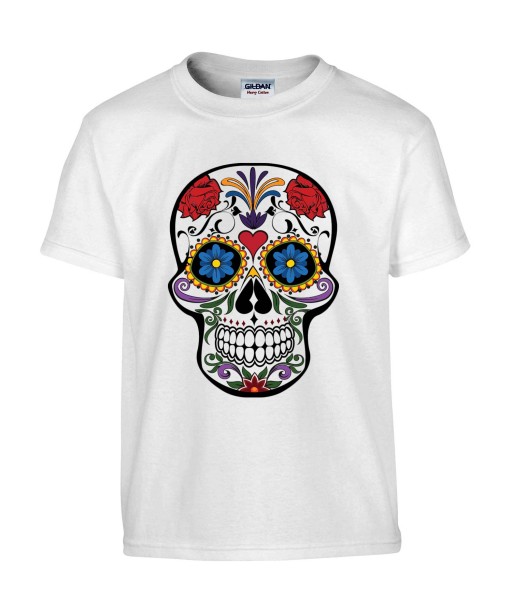 T-shirt Homme Tête de Mort Calavera [Skull, Gothique, Mexique, Fête des Morts, Santa Muerte] T-shirt Manches Courtes, Col Rond