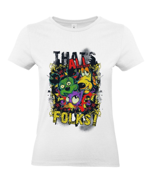 T-shirt Femme Parodie Disney [Fun, Drôle, Trash, Mickey, Donald, Pluto, That's All Folks] T-shirt Manches Courtes, Col Rond