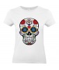 T-shirt Femme Tête de Mort Calavera [Skull, Gothique, Mexique, Fête des Morts, Santa Muerte] T-shirt Manches Courtes, Col Rond