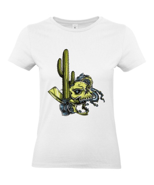 T-shirt Femme Tête de Mort Cactus [Skull, Desert] T-shirt Manches Courtes, Col Rond