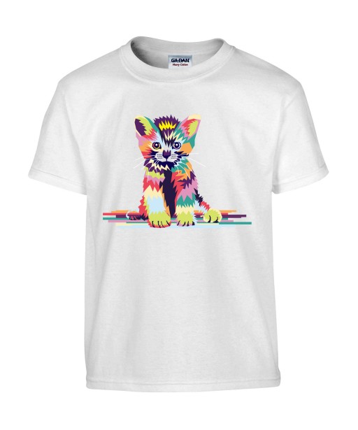 T-shirt Homme Pop Art Chaton [Graphique, Animaux, Géométrique, Chat, Abstract, Colorful] T-shirt Manches Courtes, Col Rond