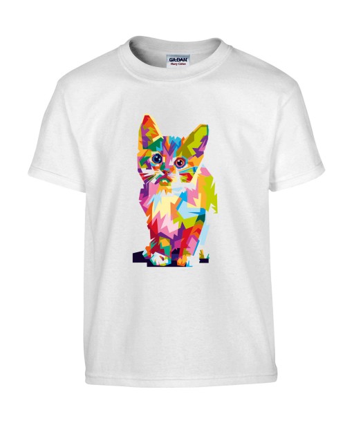 T-shirt Homme Pop Art Bébé Chat [Graphique, Animaux, Géométrique, Chaton, Abstract, Colorful] T-shirt Manches Courtes, Col Rond