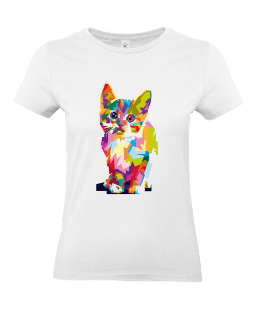 T-shirt Femme Pop Art Bébé Chat [Graphique, Animaux, Géométrique, Chaton, Abstract, Colorful] T-shirt Manches Courtes, Col Rond