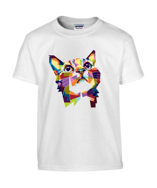 T-shirt Homme Pop Art Chat [Graphique, Animaux, Géométrique, Abstract, Colorful] T-shirt Manches Courtes, Col Rond