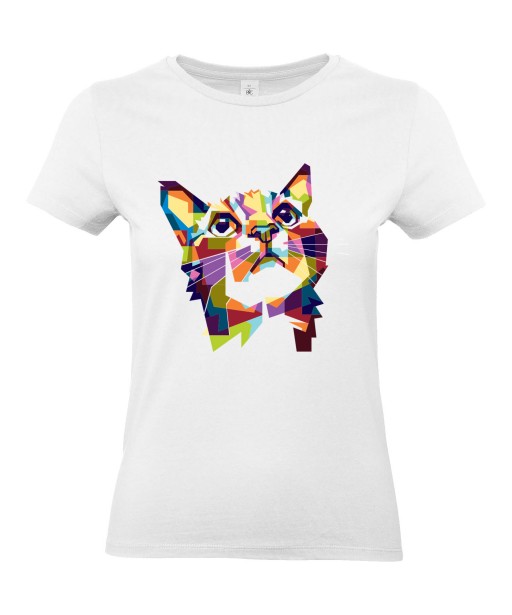 T-shirt Femme Pop Art Chat [Graphique, Animaux, Géométrique, Abstract, Colorful] T-shirt Manches Courtes, Col Rond