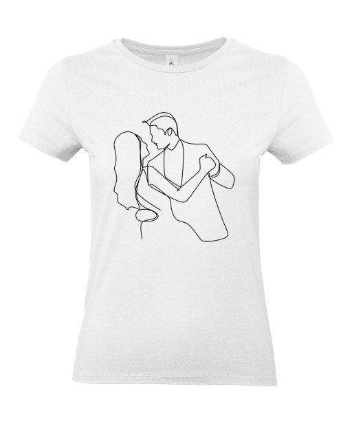 T-shirt Femme Ligne Couple Danse [Graphique, Design, Trait, Mariage, Romantique, Amour, Love] T-shirt Manches Courtes, Col Rond