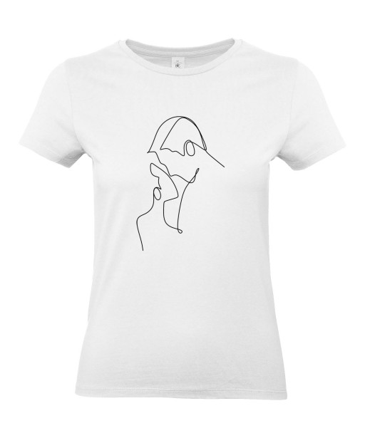T-shirt Femme Ligne Couple Baiser [Graphique, Design, Trait, Mariage, Romantique, Amour, Love] T-shirt Manches Courtes, Col Rond
