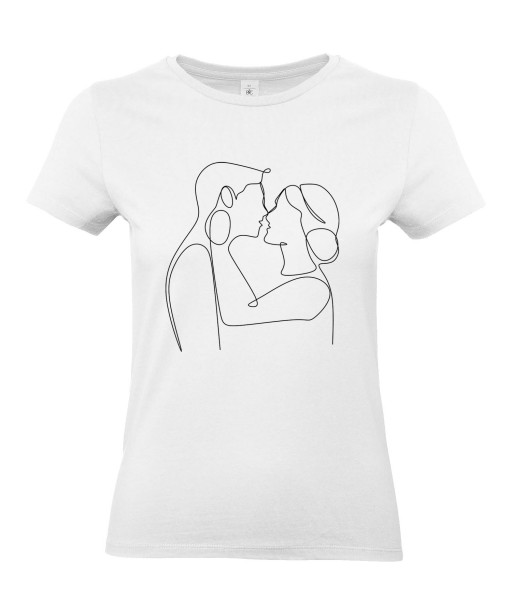 T-shirt Femme Ligne Couple Tendresse [Graphique, Design, Trait, Mariage, Romantique, Amour, Love] T-shirt Manches Courtes, Col Rond