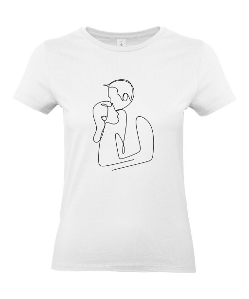 T-shirt Femme Ligne Couple Protection [Graphique, Design, Trait, Mariage, Romantique, Amour, Love] T-shirt Manches Courtes, Col Rond