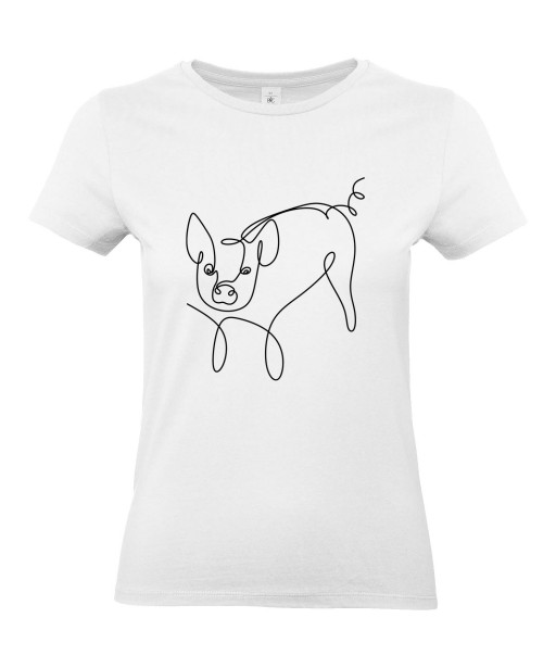 T-shirt Femme Ligne Cochon Face [Graphique, Design, Trait, Animaux] T-shirt Manches Courtes, Col Rond