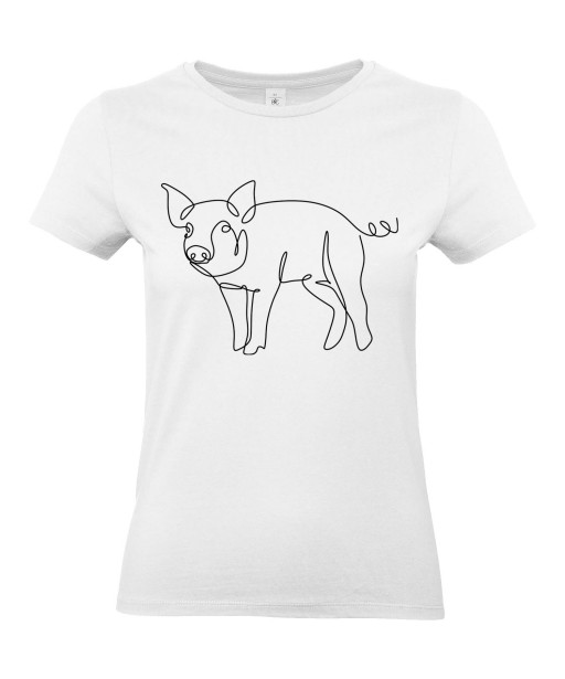 T-shirt Femme Ligne Cochon Profil [Graphique, Design, Trait, Animaux] T-shirt Manches Courtes, Col Rond