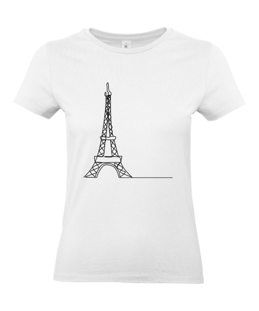 T-shirt Femme Ligne Tour Eiffel [Graphique, Design, Trait, Paris, France] T-shirt Manches Courtes, Col Rond