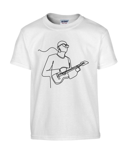 T-shirt Homme Ligne Guitariste [Graphique, Design, Trait, Musique, Guitare] T-shirt Manches Courtes, Col Rond