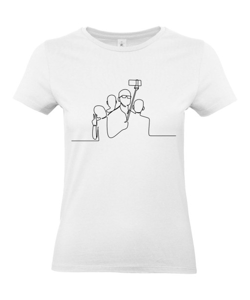 T-shirt Femme Ligne Perche Selfie [Graphique, Design, Trait, Smartphone, Photo] T-shirt Manches Courtes, Col Rond