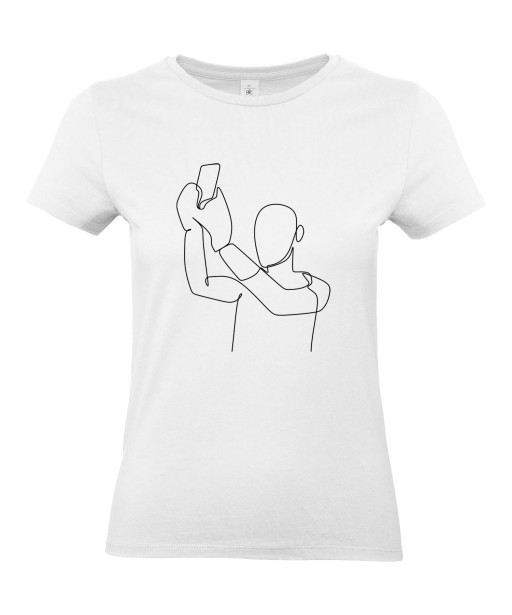 T-shirt Femme Ligne Selfie [Graphique, Design, Trait, Smartphone, Photo] T-shirt Manches Courtes, Col Rond