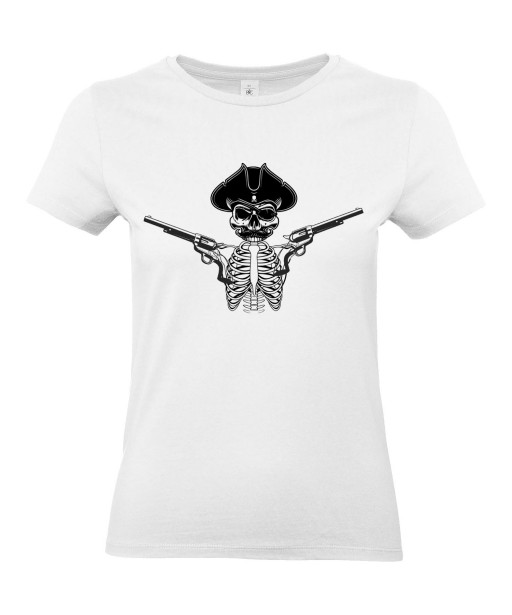 T-shirt Femme Tête de Mort Pirate [Skull Gun, Pistolet] T-shirt Manches Courtes, Col Rond