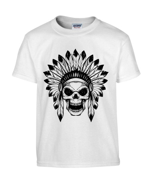 T-shirt Homme Tête de Mort Indien [Skull, Apache, Cheyenne, Western] T-shirt Manches Courtes, Col Rond