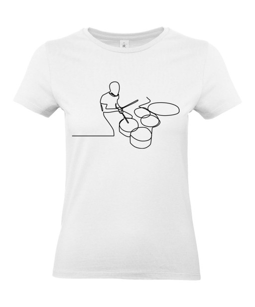 T-shirt Femme Ligne Batterie [Graphique, Design, Trait, Musique, Rock, Batteur] T-shirt Manches Courtes, Col Rond